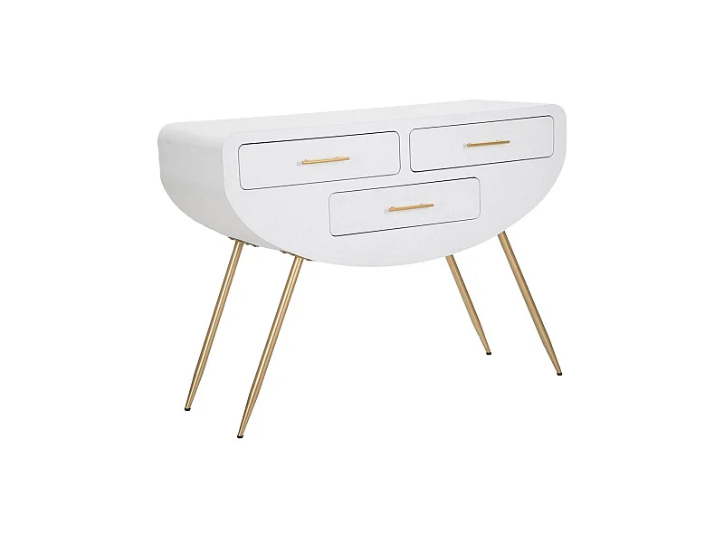 Consola Tomato, Mesa multiusos, Gabinete de soporte, Escritorio de pasillo, 110x40 h80 cm, Blanco y Oro