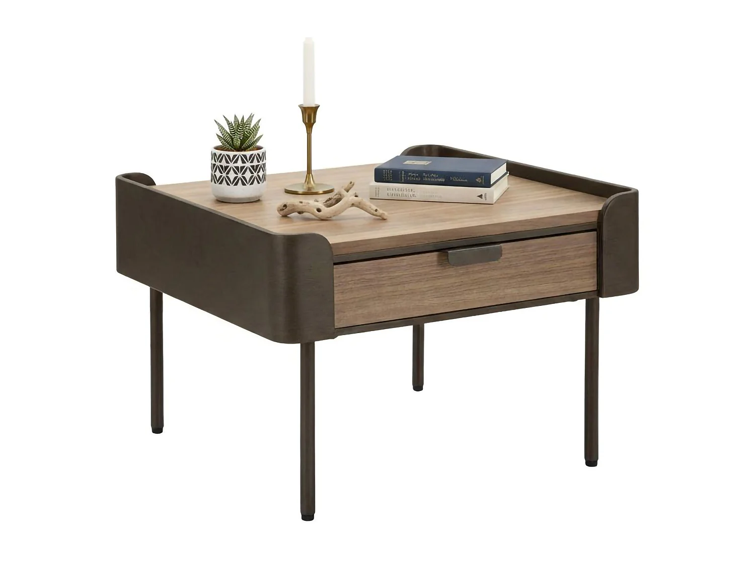 Table basse Icona, Table basse, Porte-revues pour canapé, Etagère de salon, 60x60 h41 cm, Gris et marron