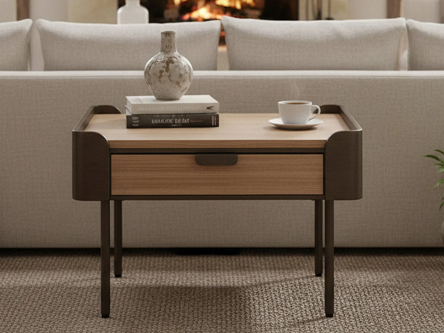 Table basse Icona, Table basse, Porte-revues pour canapé, Etagère de salon, 60x60 h41 cm, Gris et marron
