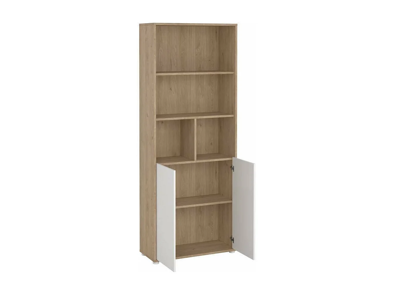 Bibliothèque Dtassott, Etagère de bureau, Porte-livre mobile, Librairie, 80x34 h205 cm, Chêne clair et Blanc
