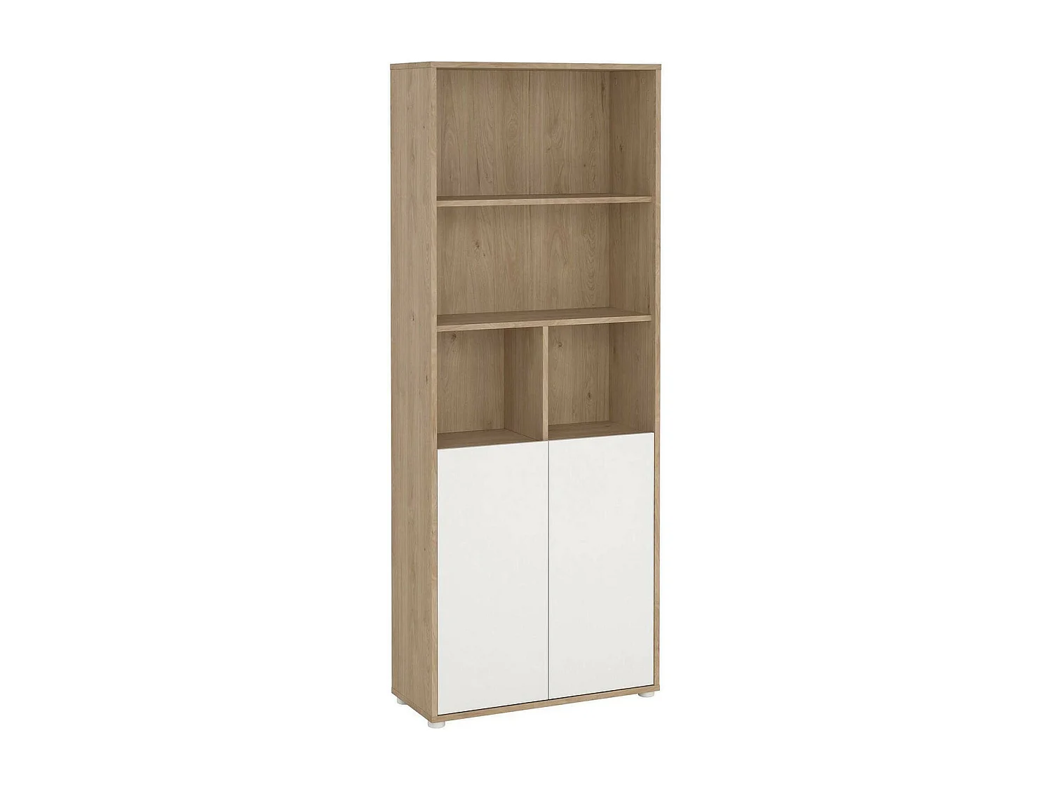 Bibliothèque Dtassott, Etagère de bureau, Porte-livre mobile, Librairie, 80x34 h205 cm, Chêne clair et Blanc