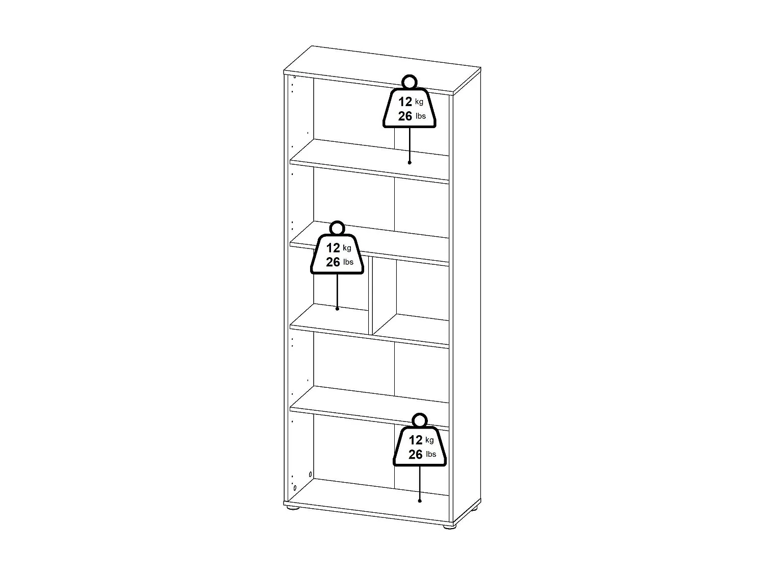 Bibliothèque Dtassott, Etagère de bureau, Porte-livre mobile, Librairie, 80x34 h205 cm, Chêne clair et Blanc