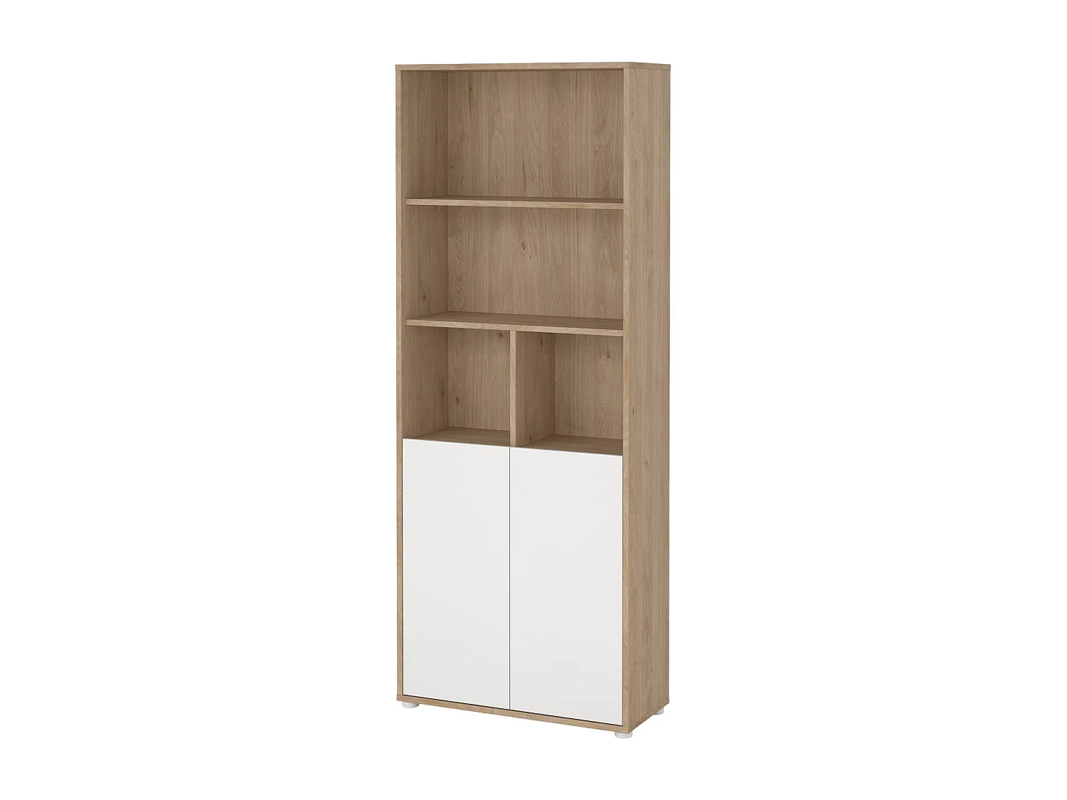 Bibliothèque Dtassott, Etagère de bureau, Porte-livre mobile, Librairie, 80x34 h205 cm, Chêne clair et Blanc