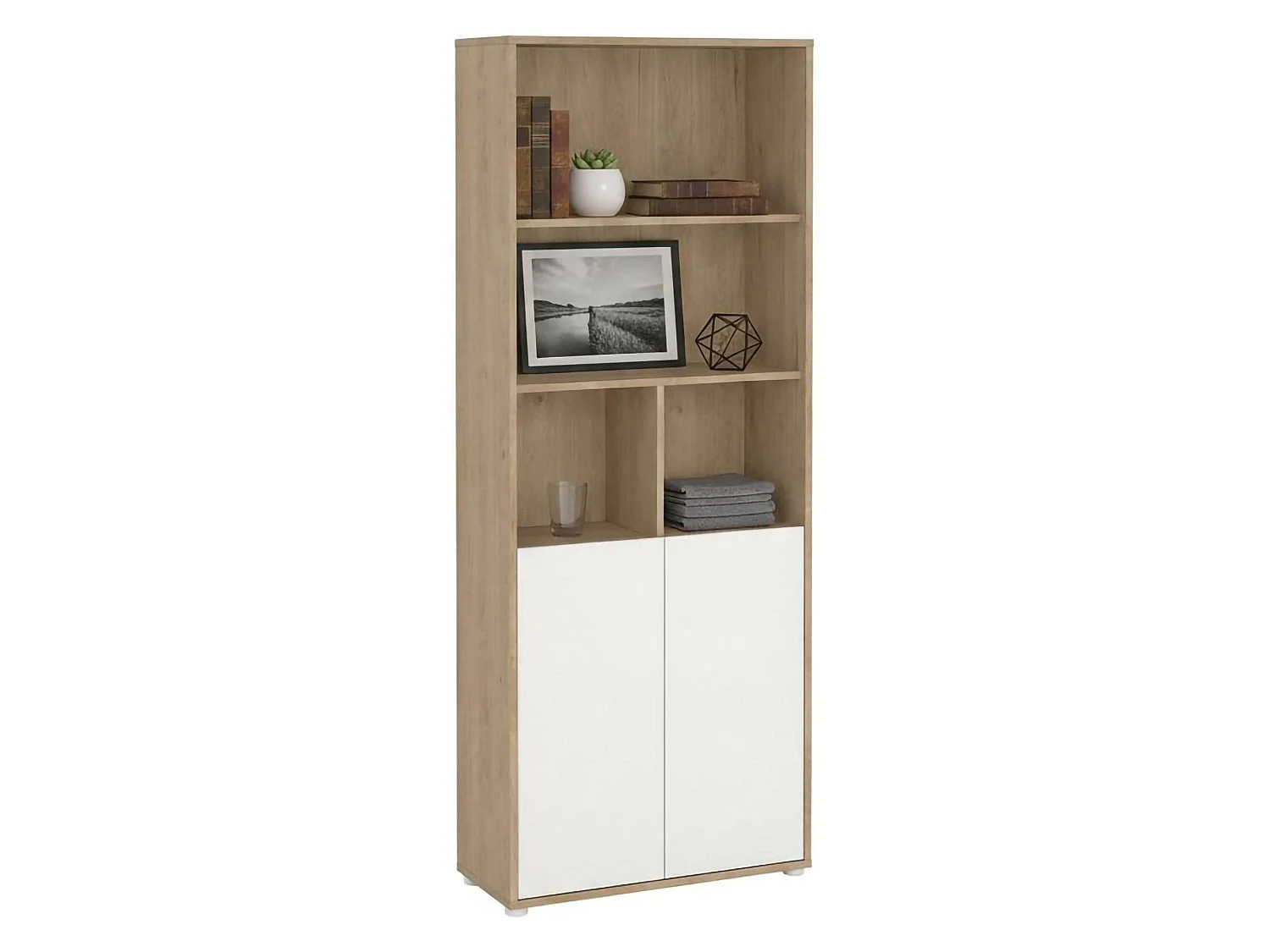 Bücherregal Dtassott, Büroregal, Mobiler Buchhalter, Bücherbrett, 80x34 h205 cm, Eiche und WeiÃŸ