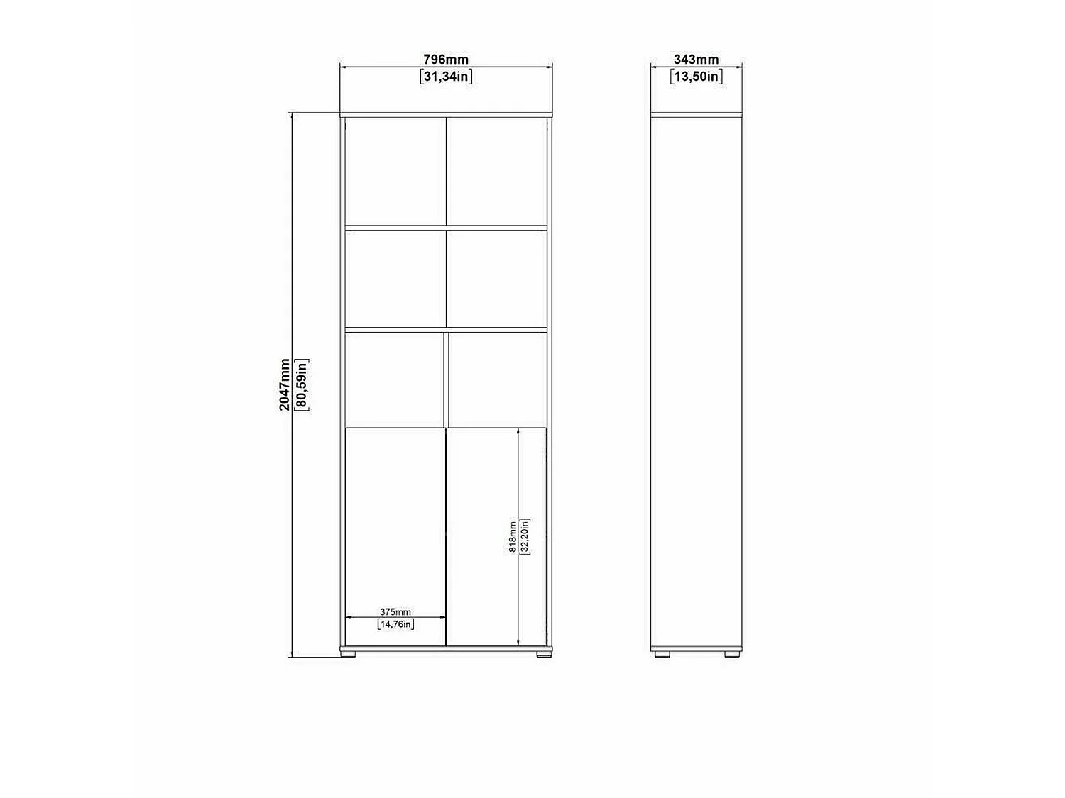 Bücherregal Dtassott, Büroregal, Mobiler Buchhalter, Bücherbrett, 80x34 h205 cm, Eiche und WeiÃŸ