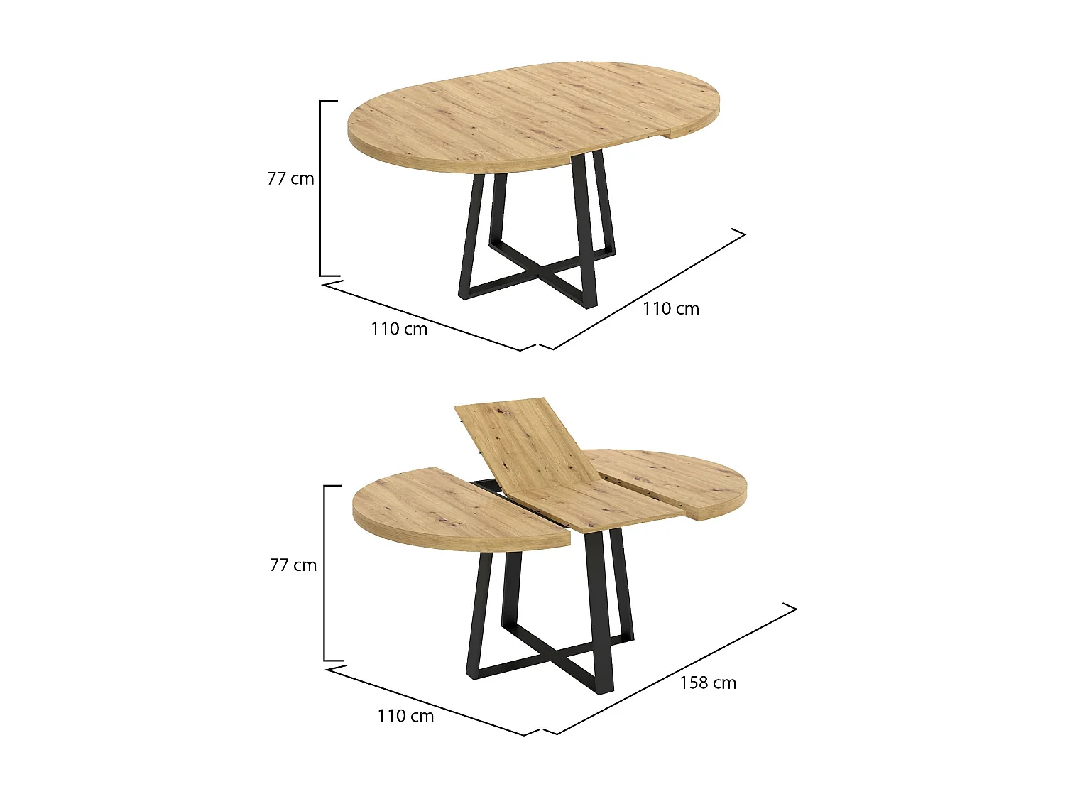Dmora Tavolo Allungabile Casarola 110x158x77h cm Nero Allungabile 8 Posti, Meccanismo Estensione Allunga Centrale