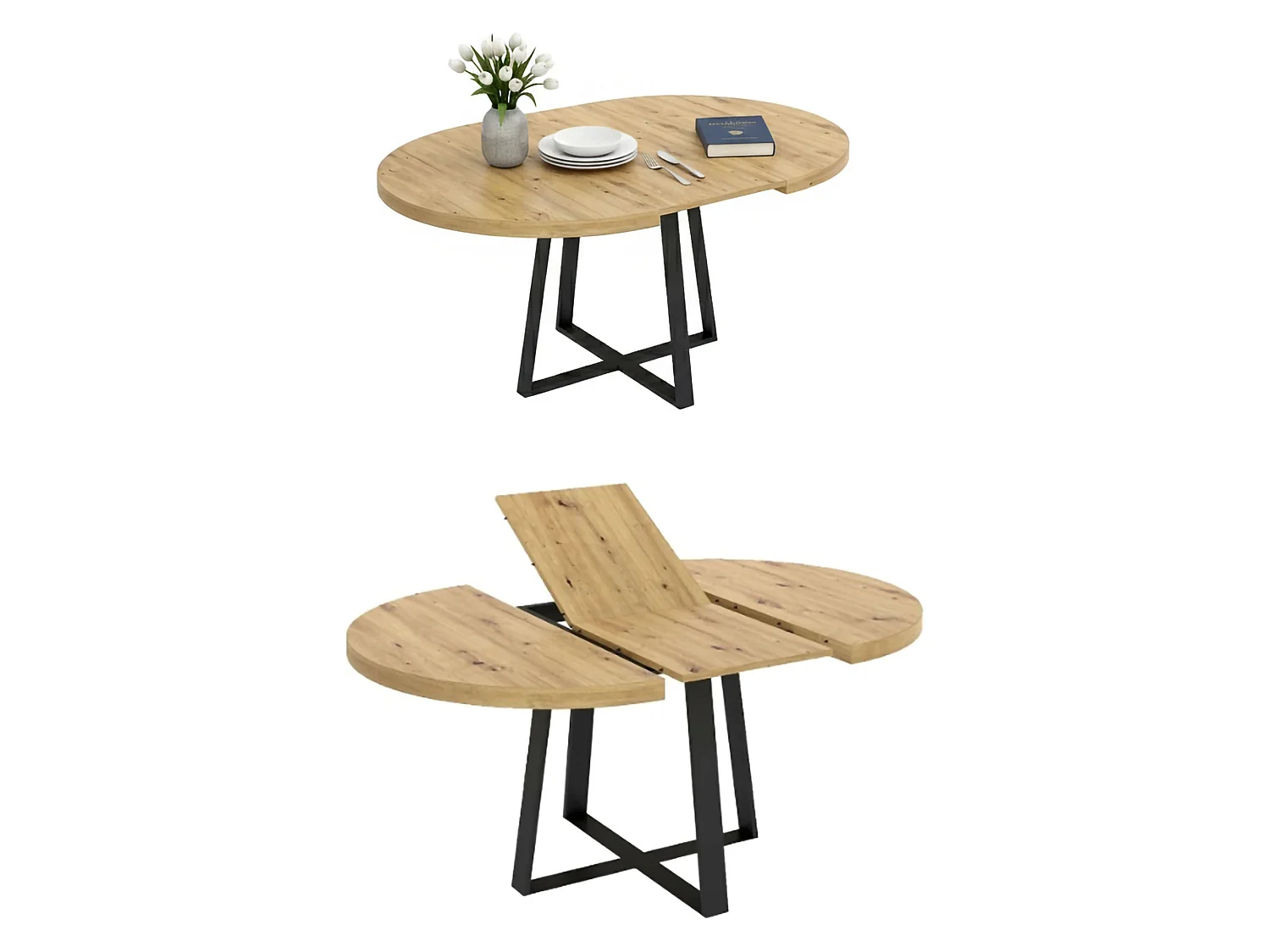 Table extensible Casarola, Console extensible ronde, Table à manger polyvalente ovale, 110/158x110h77 cm, Chêne Nodi