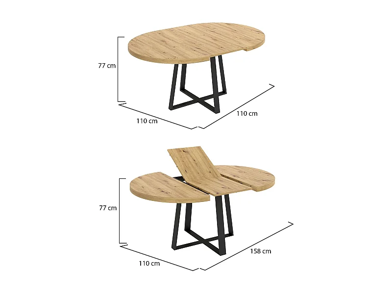 Dmora Uitschuifbare Tafel Casarola 110x158x77h cm Zwart, Uitschuifbaar 8 Stoelen, Centrale Uitbreidingsmechanisme
