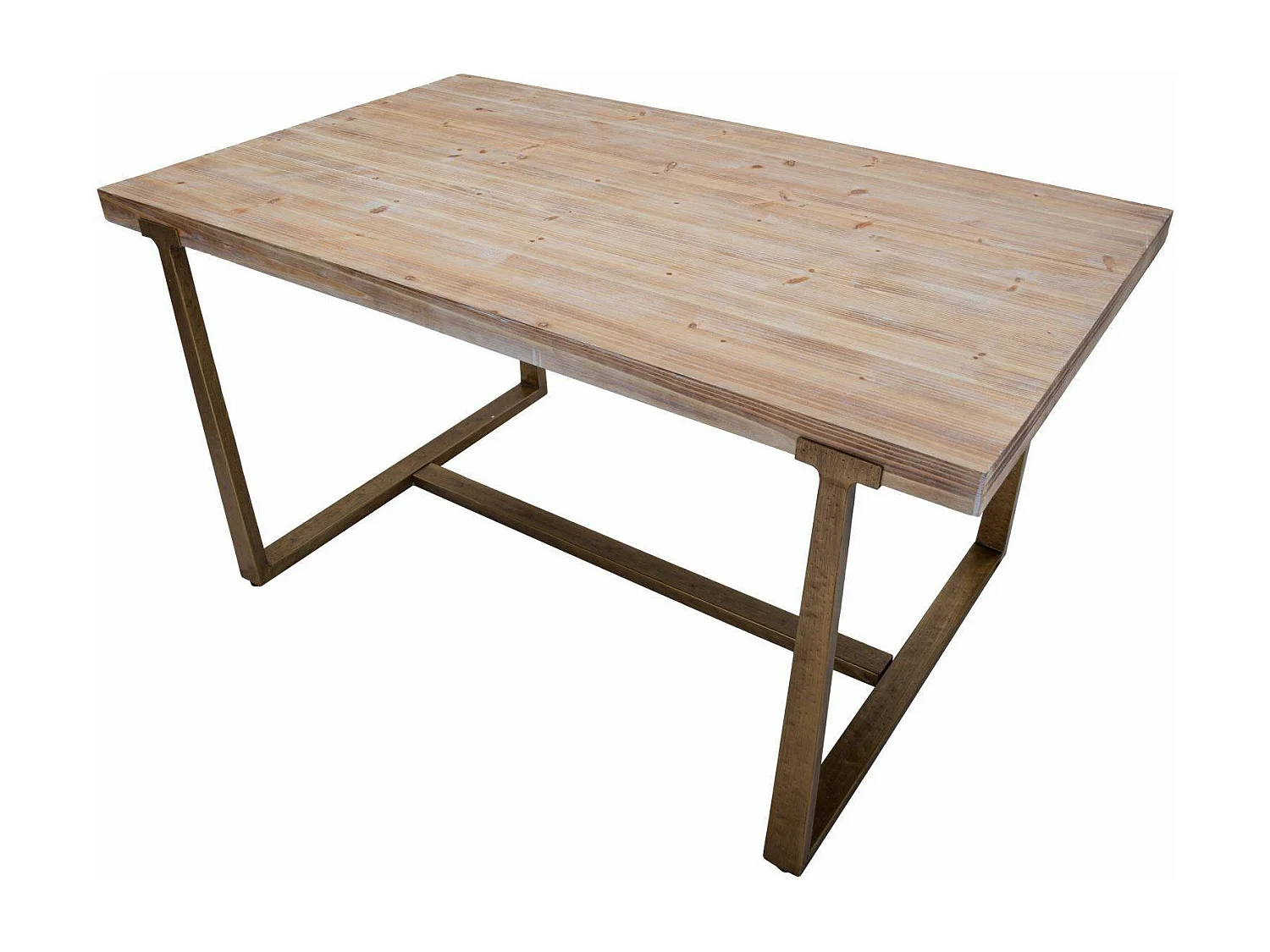 Table fixe Kazimir, Etagère de cuisine, Consolle à manger, Table rectangulaire fixe, Or et Marron, 150x90 h78 cm