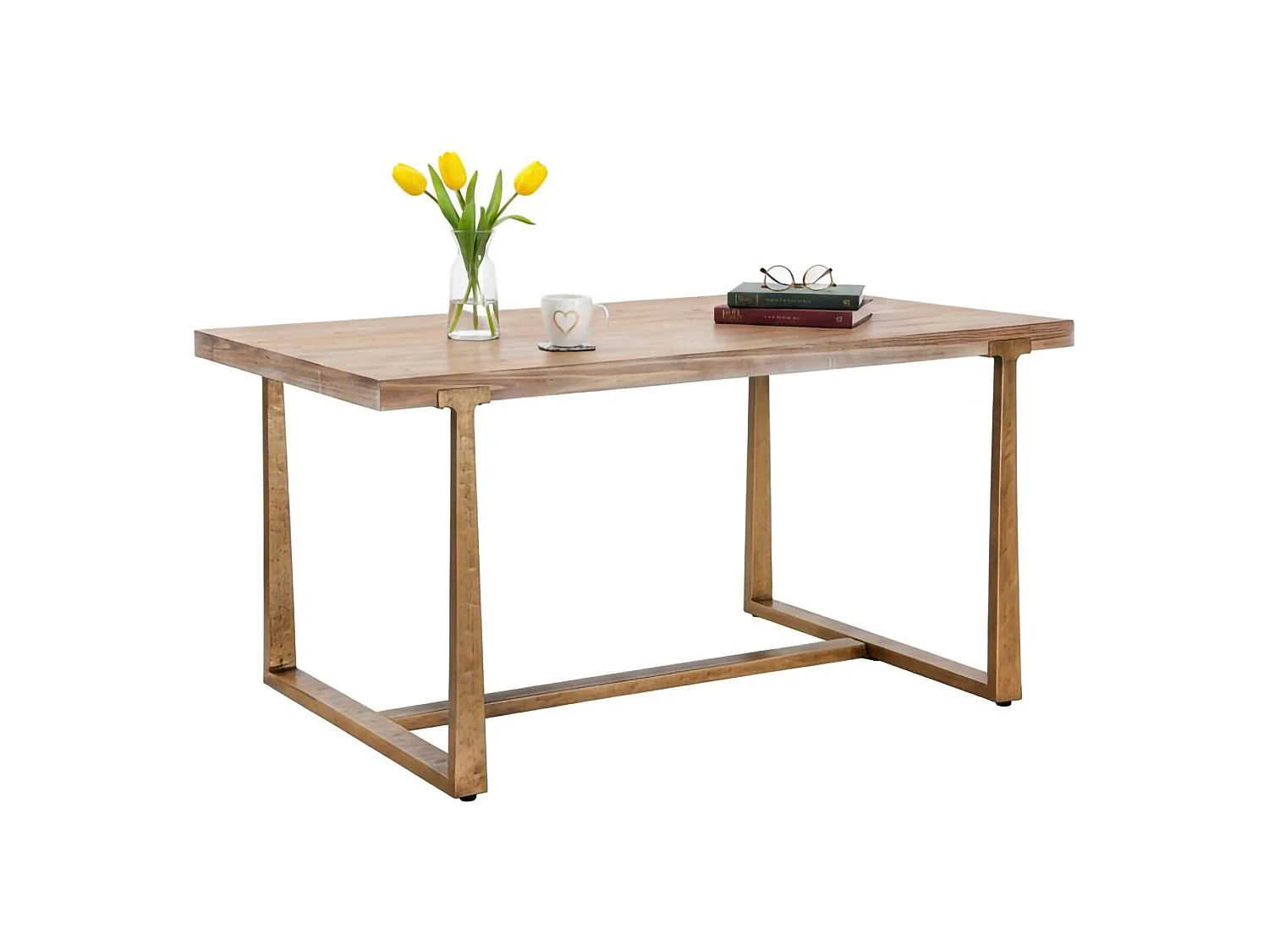 Esstisch Kazimir, Küchenregal, Esszimmertisch, Festes rechteckiges Regal, Gold und Braun, 150x90 h78 cm