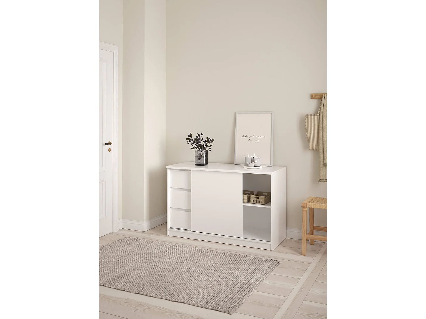 Buffet Dsatalin, Buffet du salon, Commode de salon, Garde-manger de cuisine, 119x50 h76 cm, Blanc