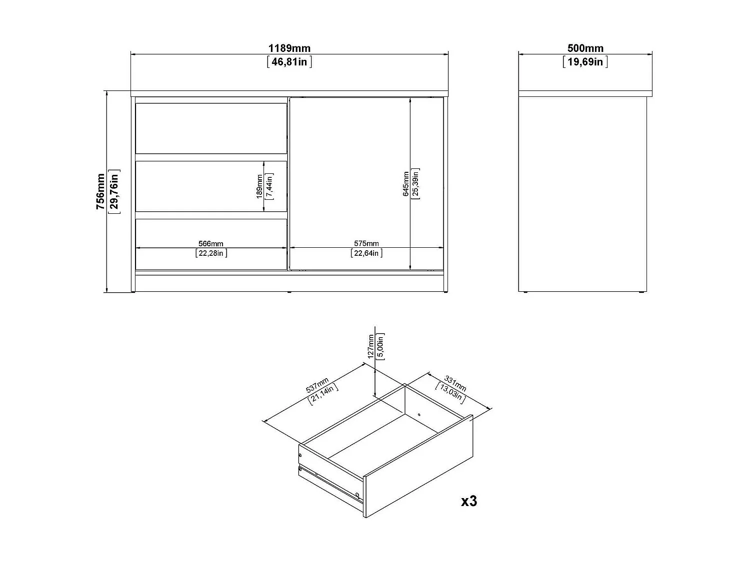 Dsatalin dressoir, Woonkamerbuffet, Woonkamerdressoir, Keukenkast, 119x50 h76 cm, Wit