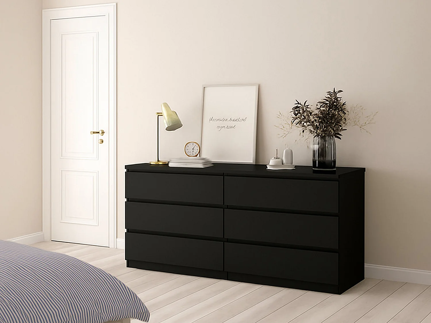 Buffet Dsanog, Buffet du salon, Commode de salon, Garde-manger de cuisine, 154x50 h70 cm, Noir
