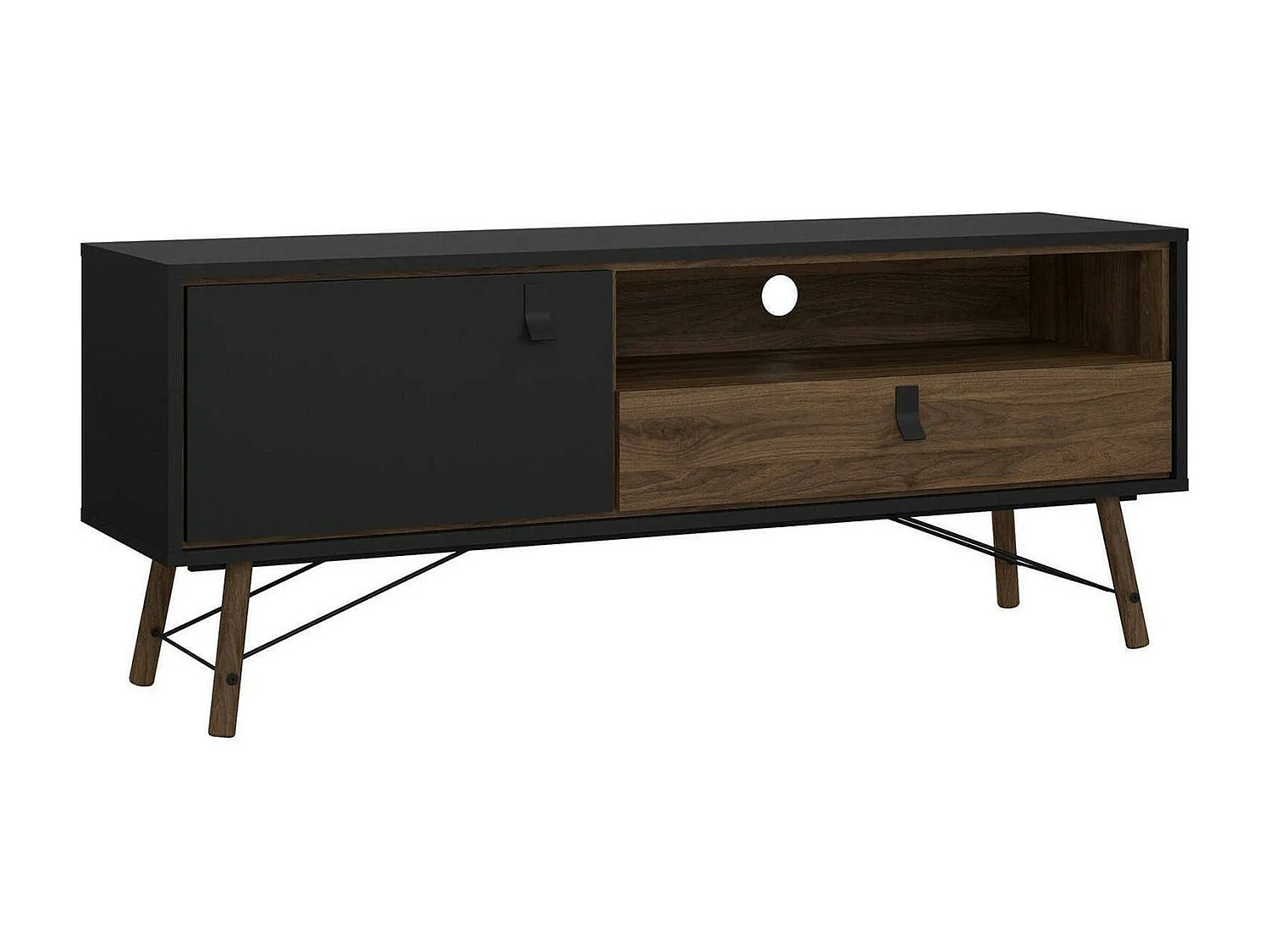 Fernsehschrank Dtomason, Ständer für Wohnzimmerfernseher, Niedriges Wohnzimmer-Sideboard, TV-Ständerbasis, 150x40 h60 cm, Schwarz und Walnuss