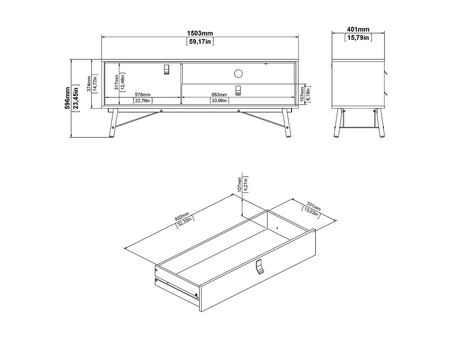 Fernsehschrank Dtomason, Ständer für Wohnzimmerfernseher, Niedriges Wohnzimmer-Sideboard, TV-Ständerbasis, 150x40 h60 cm, Schwarz und Walnuss