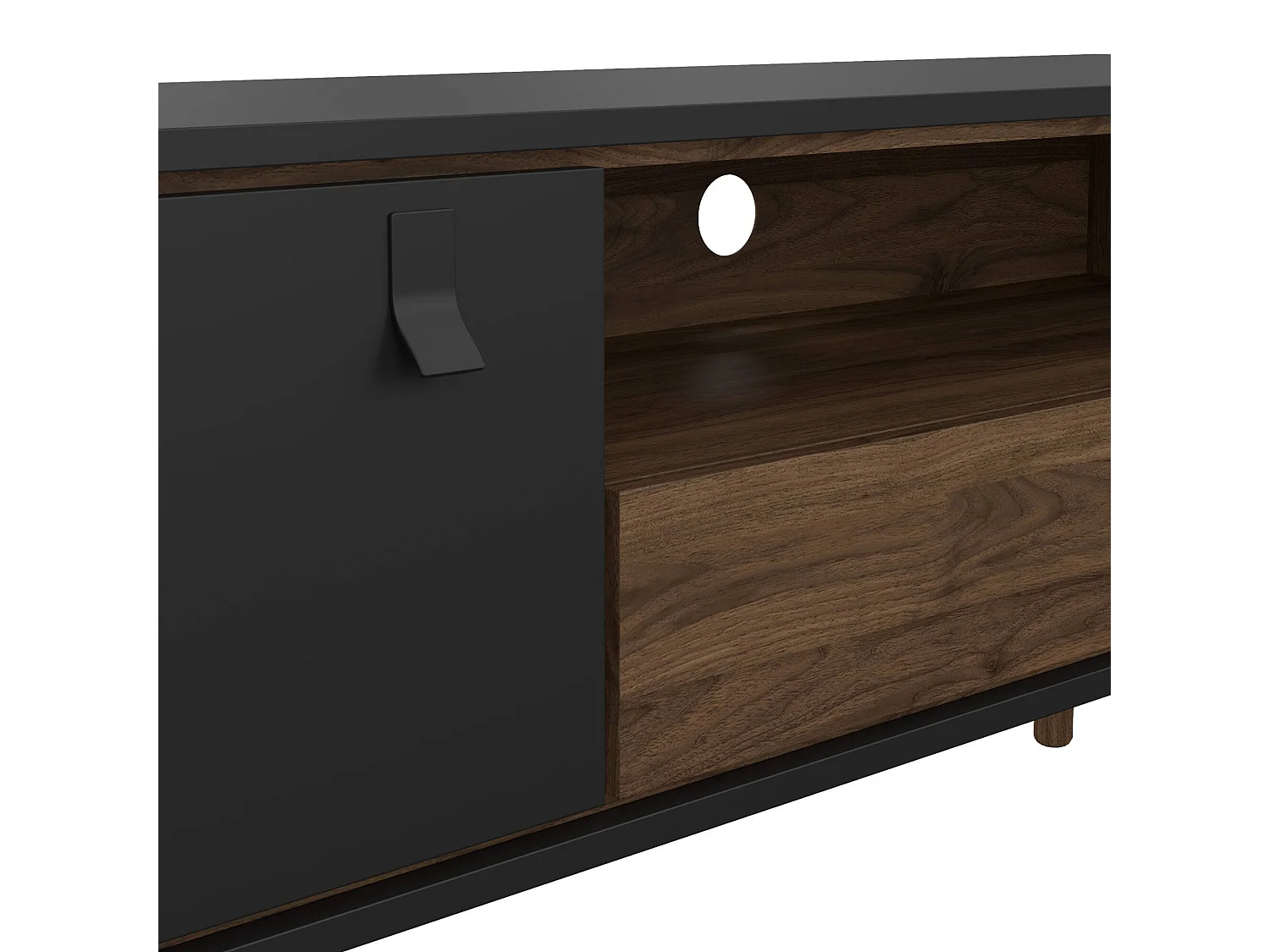 Meuble TV Dtomason, Buffet de salon, Armoire basse pour TV, Base murale de rangement, 150x40 h60 cm, Noir et Noyer