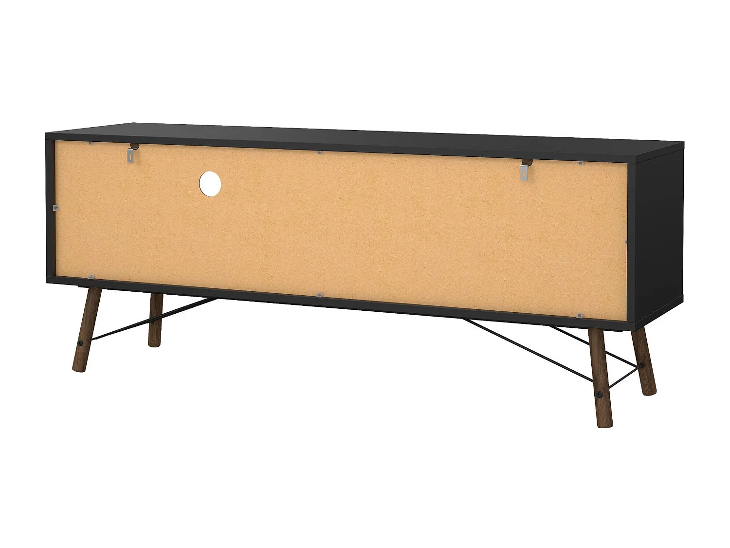 Meuble TV Dtomason, Buffet de salon, Armoire basse pour TV, Base murale de rangement, 150x40 h60 cm, Noir et Noyer