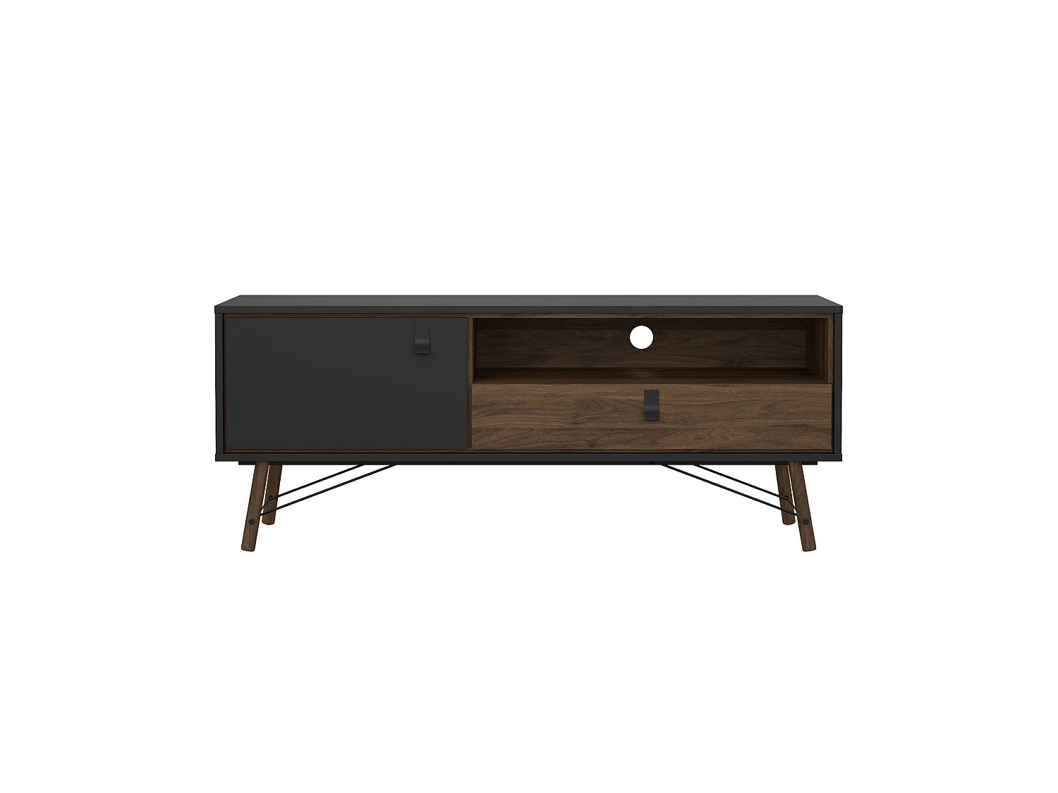 Meuble TV Dtomason, Buffet de salon, Armoire basse pour TV, Base murale de rangement, 150x40 h60 cm, Noir et Noyer