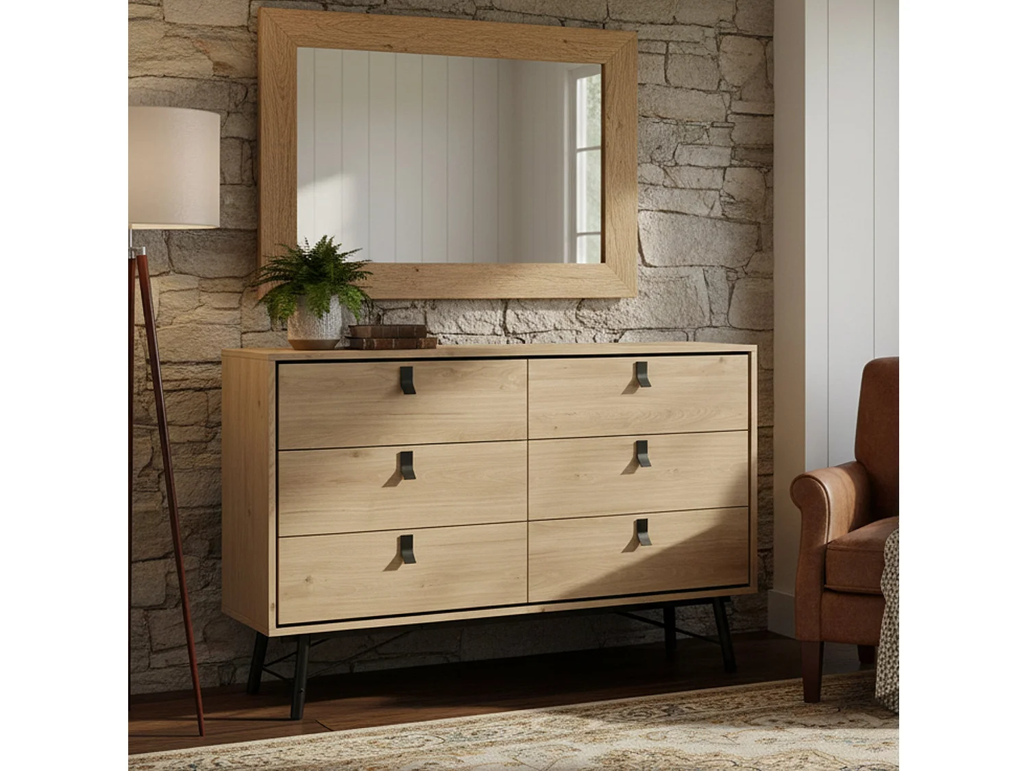 Buffet Dsalvett, Buffet du salon, Commode de salon, Garde-manger de cuisine, 150x40 h95 cm, Chêne clair