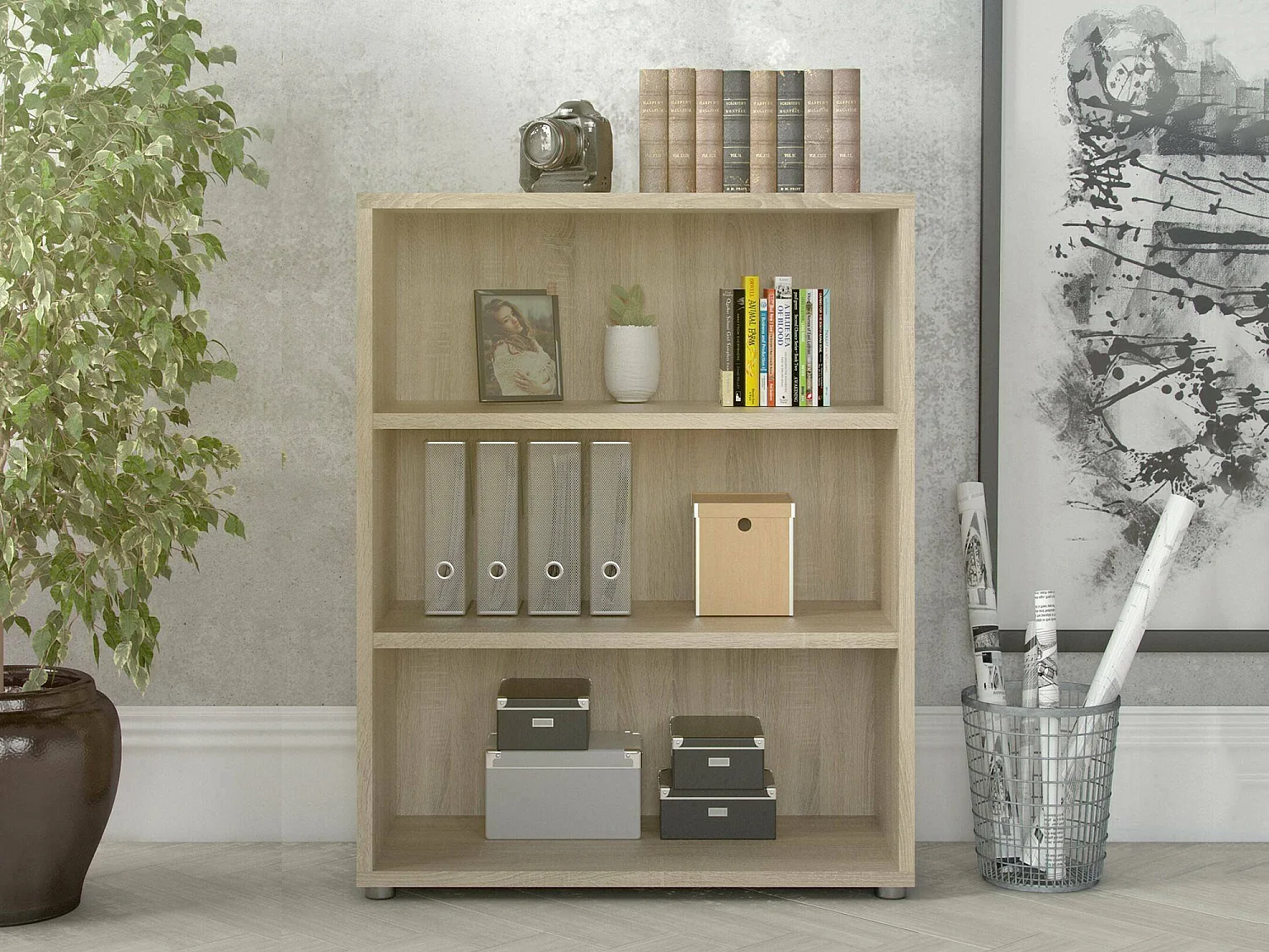 Bibliothèque Dterlizz, Etagère de bureau, Porte-livre mobile, Librairie, 89x40 h113 cm, Chêne