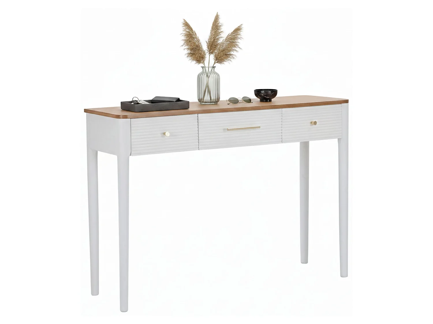 Crypto console, Multifunctionele tafel, Bijzetkast, Gangbureau, 107x37 h80 cm, Wit en Bruin
