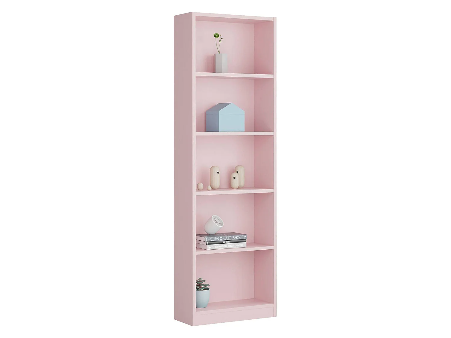Bibliothèque Dmacagg, Bibliothèque haute avec 5 étagères, Etagère de bureau ou de chambre, Etagère moderne avec compartiments, 52x25h180 cm, Rose