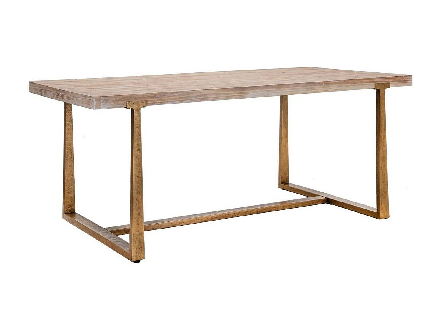 Table fixe Kazimir, Etagère de cuisine, Consolle à manger, Table rectangulaire fixe, Or et Marron, 180x90 h78 cm