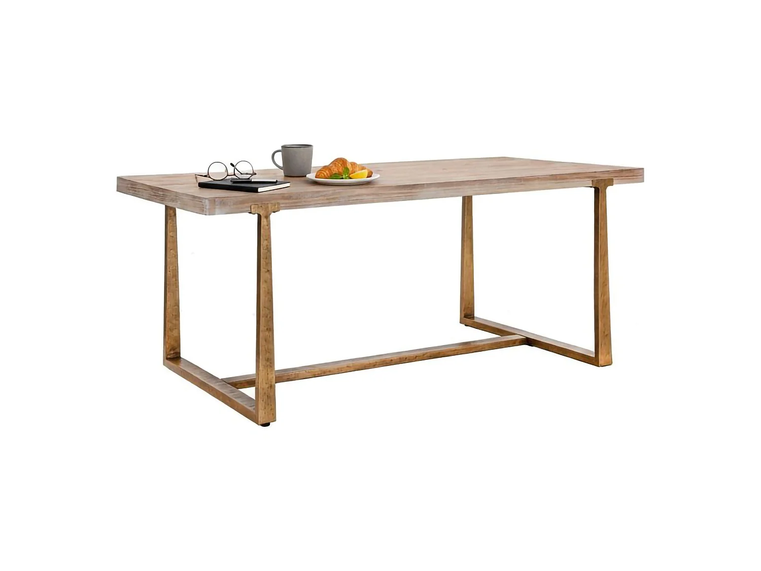 Esstisch Kazimir, Küchenregal, Esszimmertisch, Festes rechteckiges Regal, Gold und Braun, 180x90 h78 cm