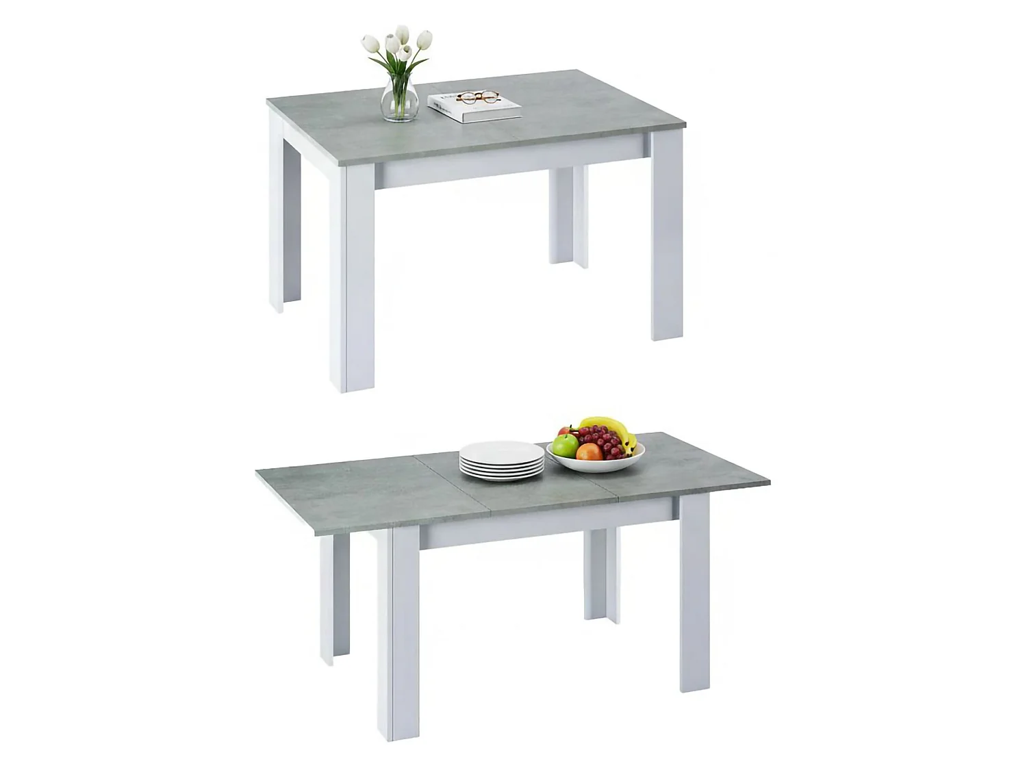 Ausziehbarer Tisch Dalice, Ausziehbare Konsole für Esszimmer, Ausziehbarer Küchentisch mit Verlängerung, 140/190x90h78 cm, Zement und WeiÃŸ