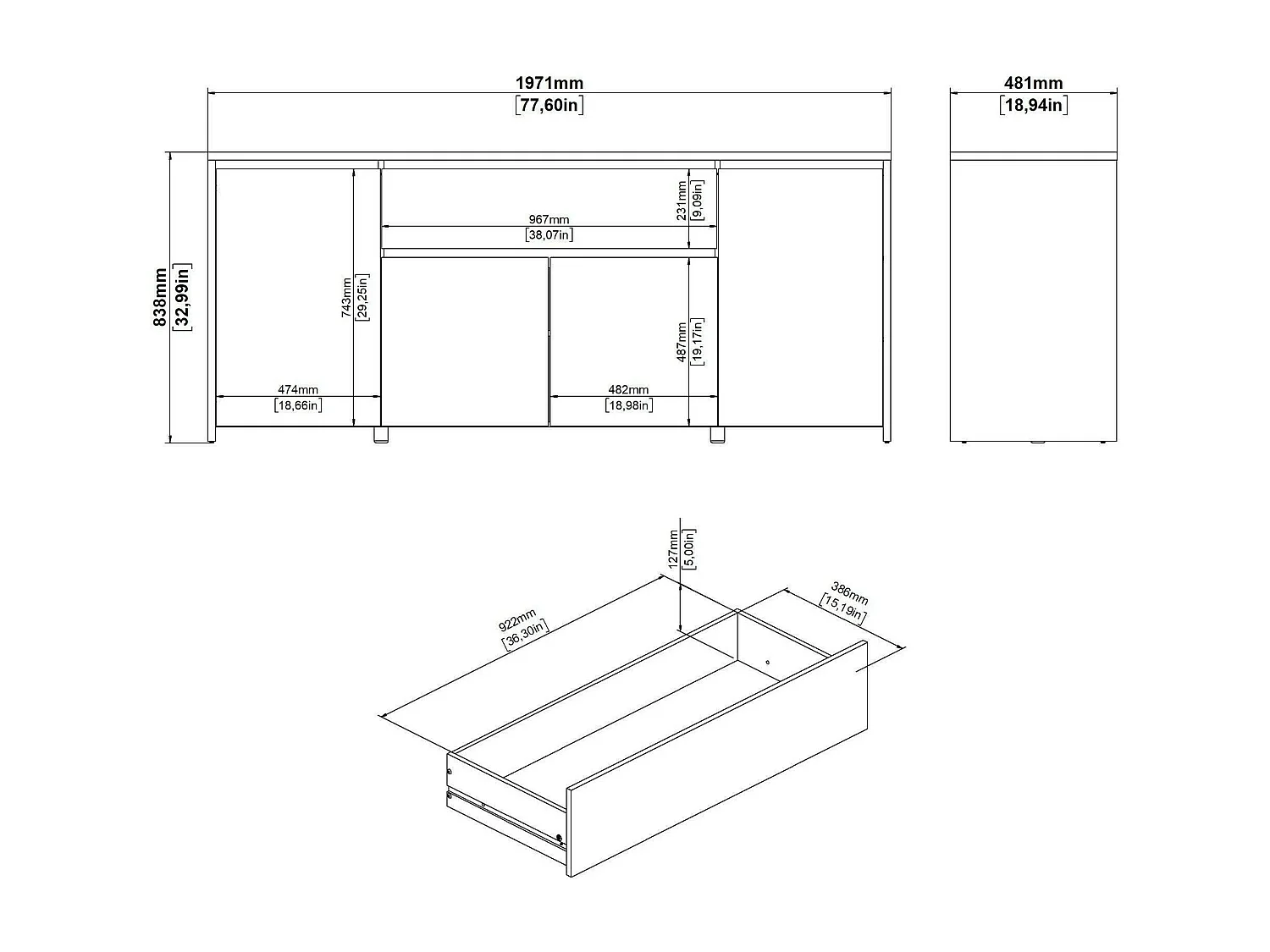 Buffet Dsalv, Buffet du salon, Commode de salon, Garde-manger de cuisine, 197x48 h84 cm, Chêne clair et Blanc