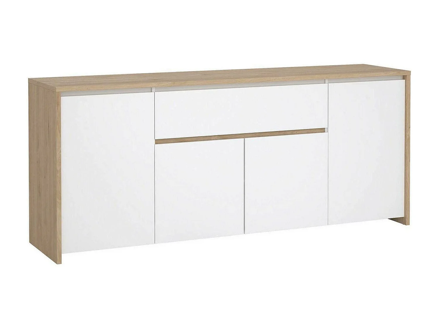 Buffet Dsalv, Buffet du salon, Commode de salon, Garde-manger de cuisine, 197x48 h84 cm, Chêne clair et Blanc