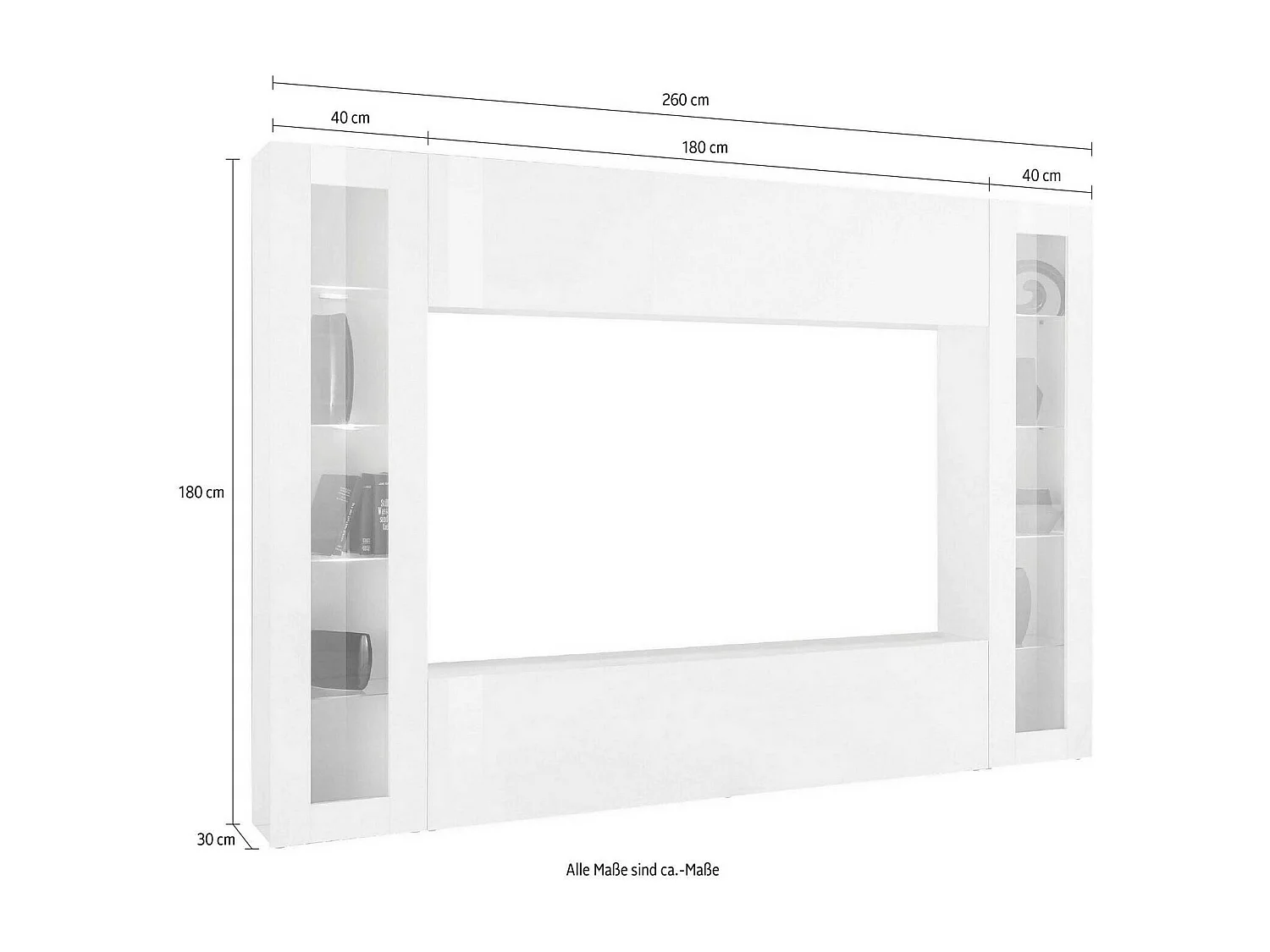 Élément mural Delma, meuble TV 4 portes, meuble de salon polyvalent avec vitrine et lumière LED, 100% Made in Italy, 260x30h180 cm, Anthracite