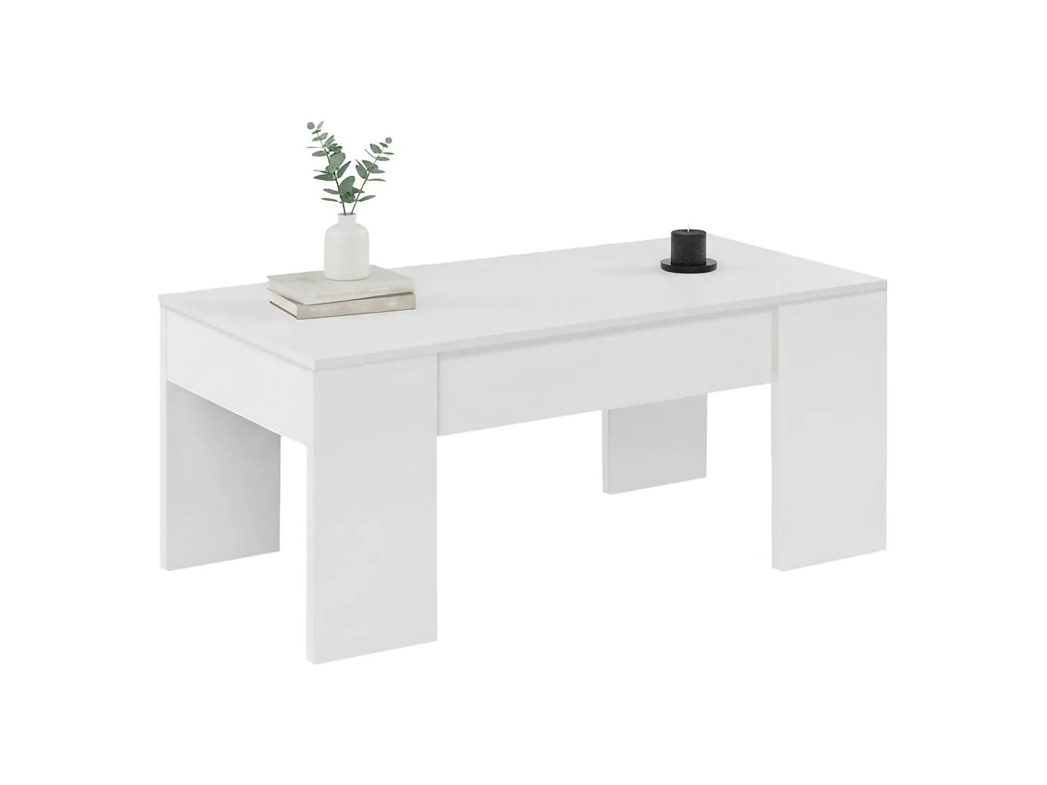 Table basse Dleal, Table basse avec plateau relevable, Table basse de salon, 100x50h45/56 cm, Blanc brillant