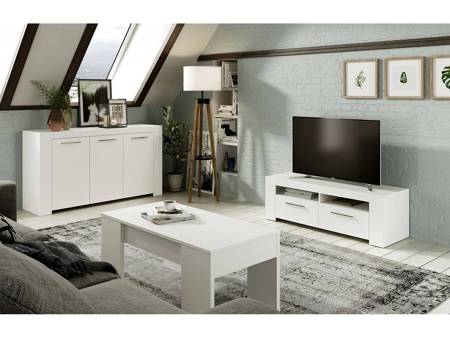 Table basse Dleal, Table basse avec plateau relevable, Table basse de salon, 100x50h45/56 cm, Blanc brillant