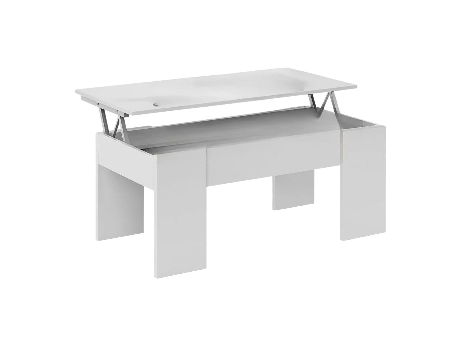 Table basse Dleal, Table basse avec plateau relevable, Table basse de salon, 100x50h45/56 cm, Blanc brillant
