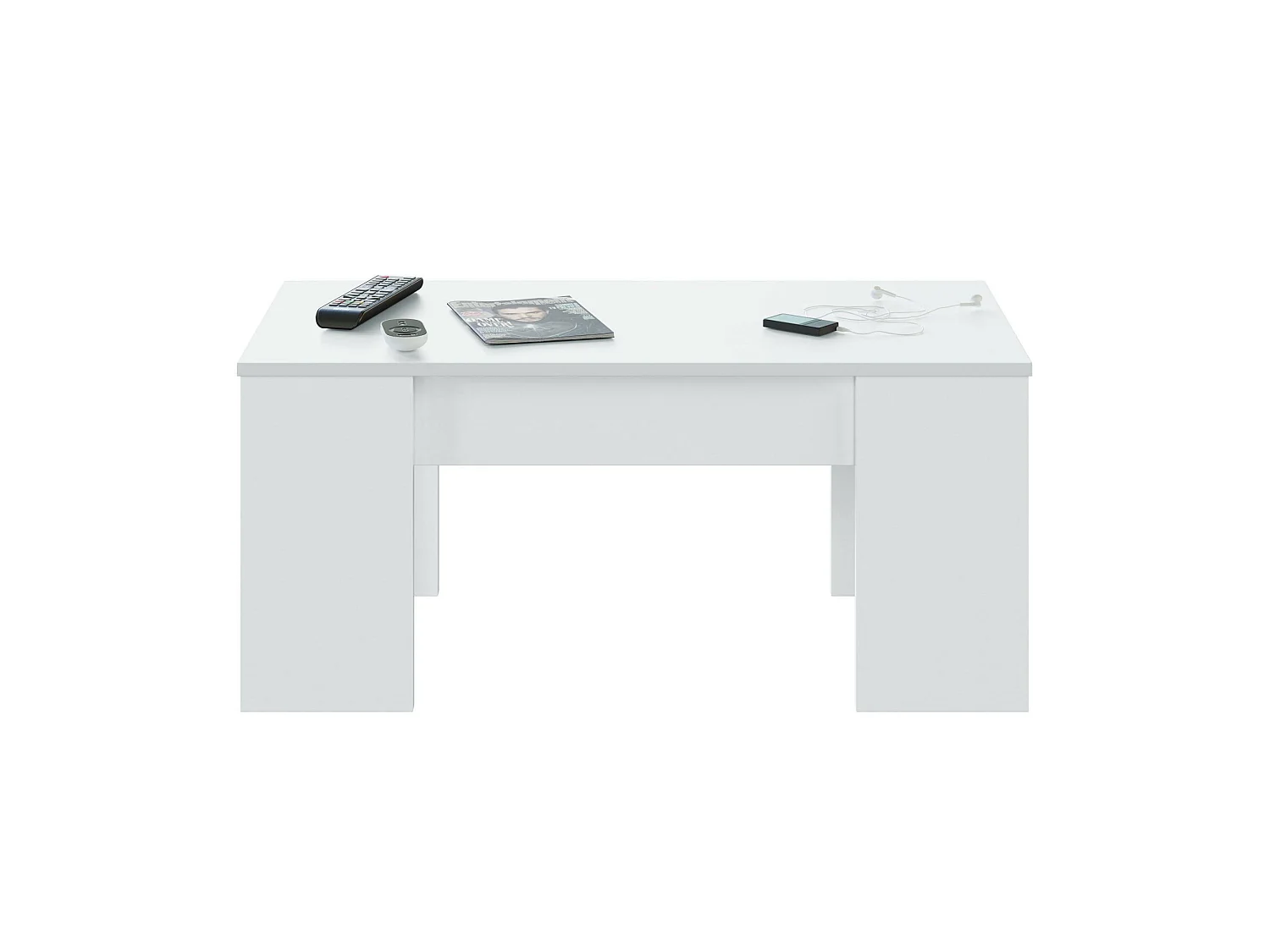 Table basse Dleal, Table basse avec plateau relevable, Table basse de salon, 100x50h45/56 cm, Blanc brillant