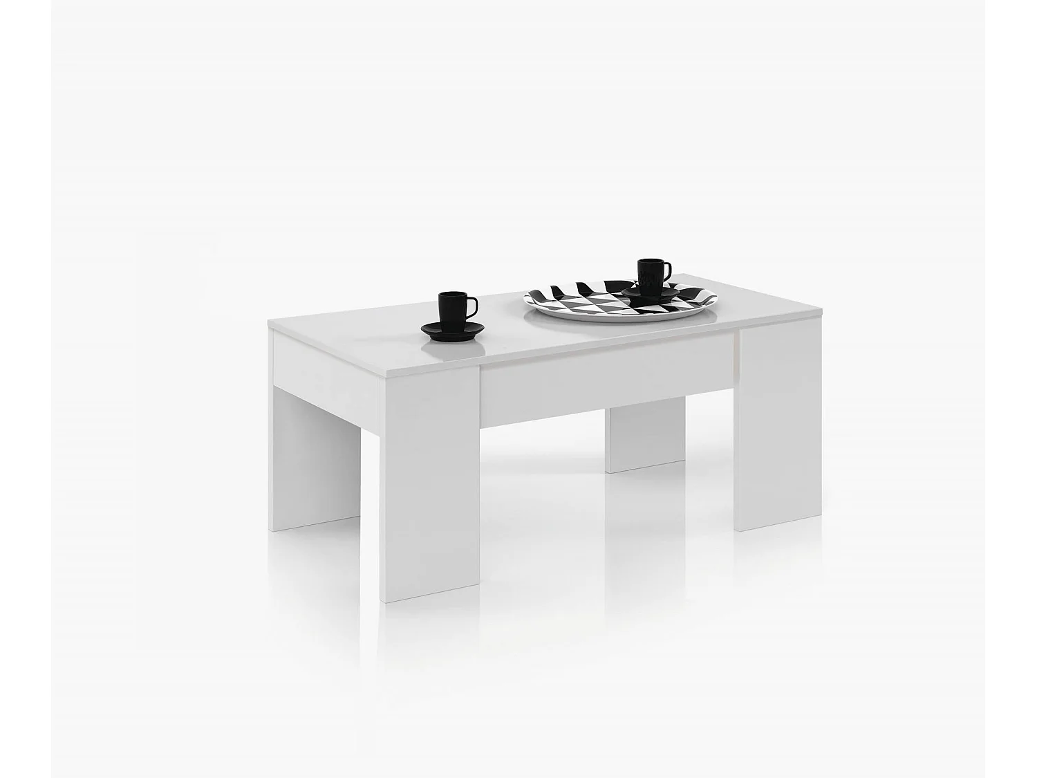 Table basse Dleal, Table basse avec plateau relevable, Table basse de salon, 100x50h45/56 cm, Blanc brillant