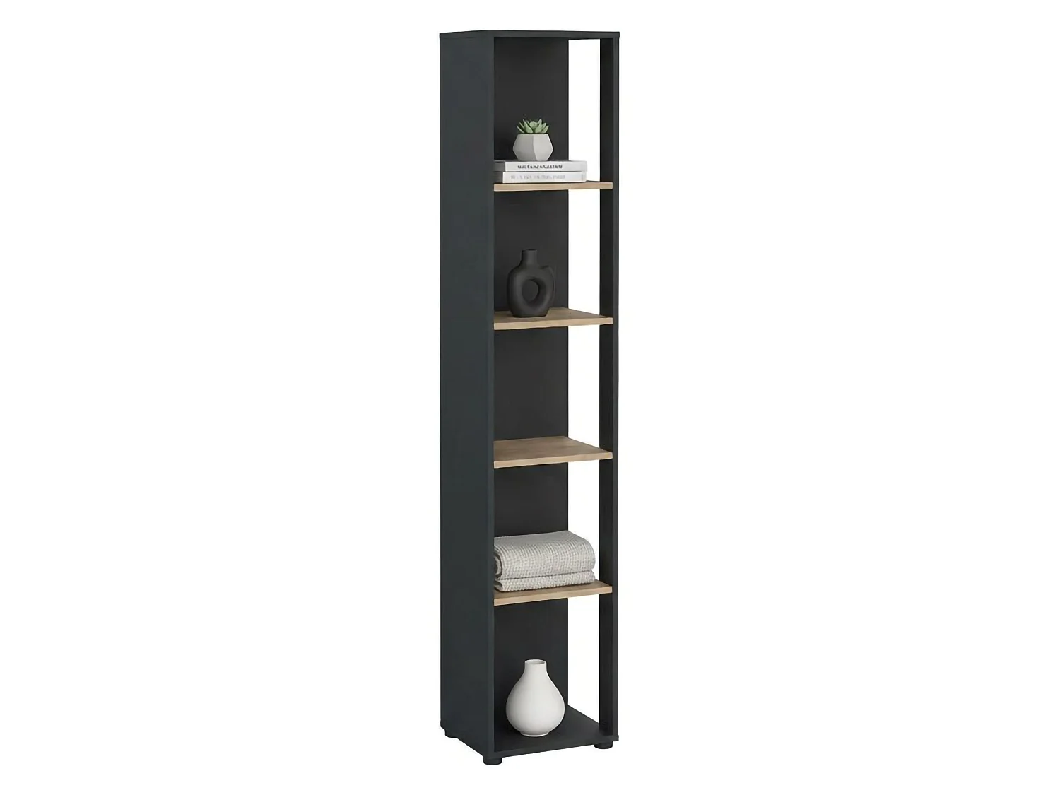 Bibliothèque Dtalarin, Etagère de bureau, Porte-livre mobile, Librairie, 41x34 h205 cm, Chêne et Gris