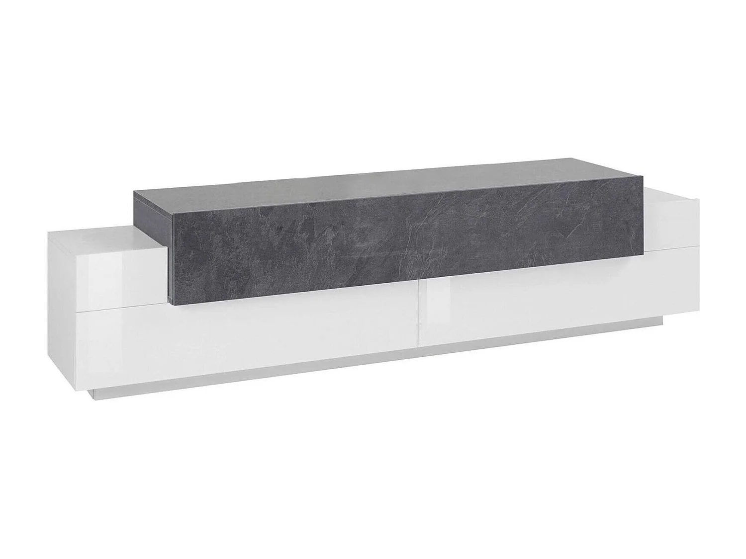 Meuble TV Dmirand, Buffet bas de salon, Base pour meuble TV, 100% Made in Italy, 200x45h52 cm, Blanc brillant et ardoise