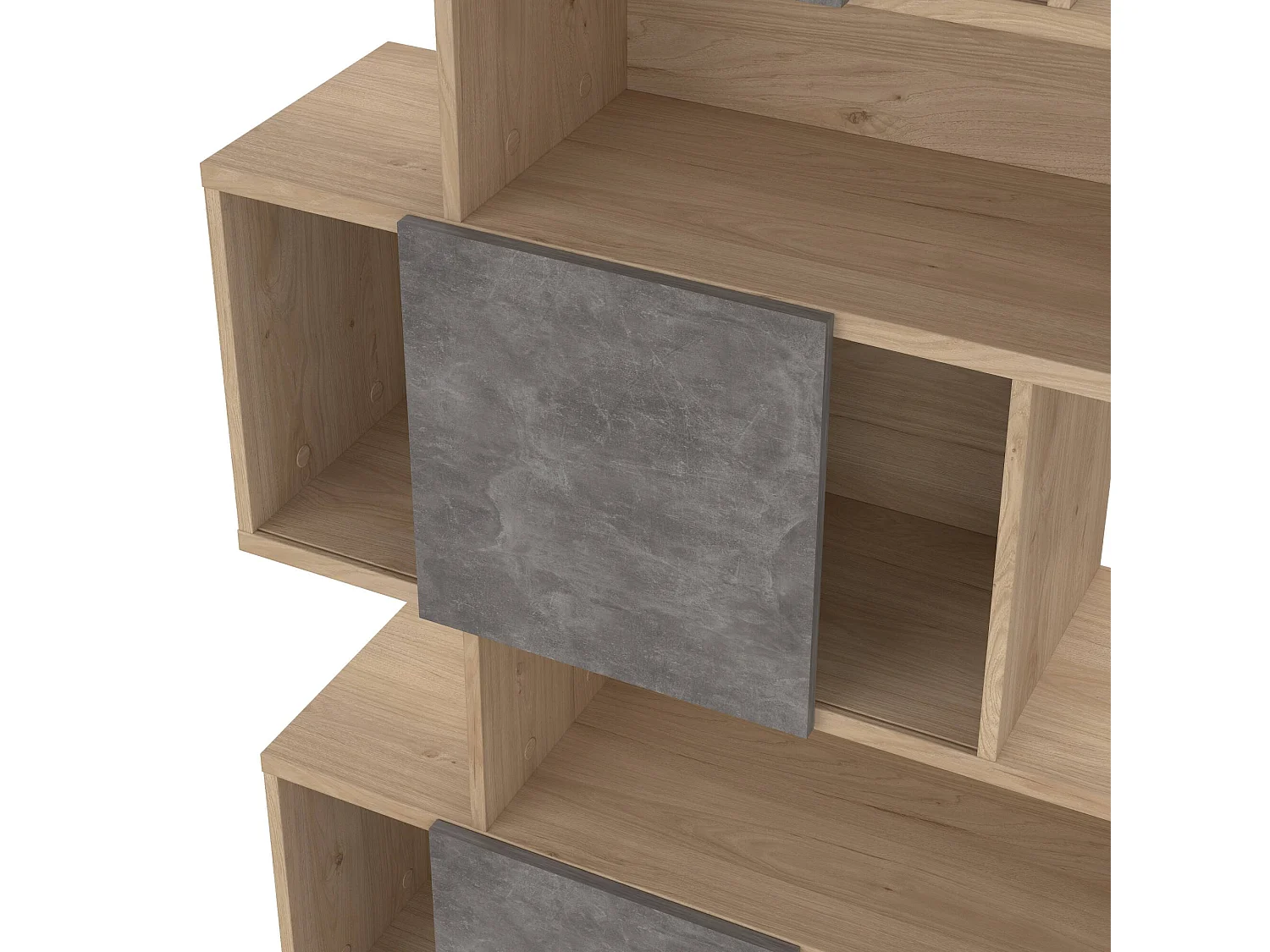 Bibliothèque Dsangall, Etagère de bureau, Porte-livre mobile, Librairie, 96x32 h166 cm, Chêne clair et Ciment