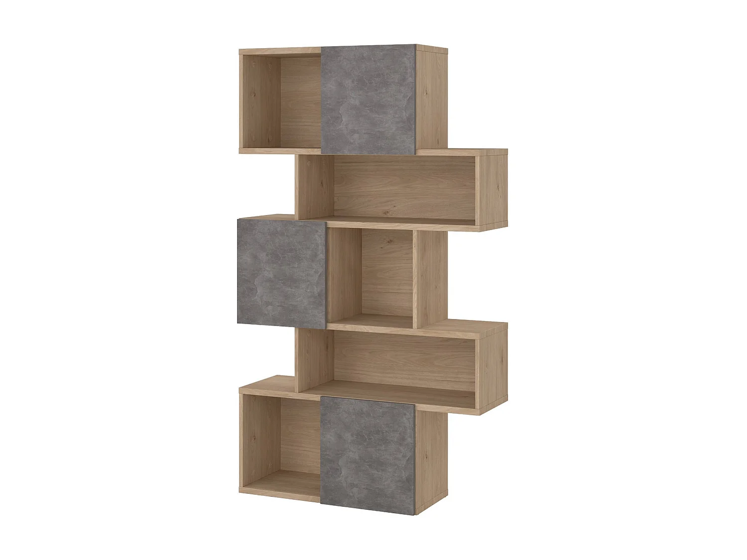 Bibliothèque Dsangall, Etagère de bureau, Porte-livre mobile, Librairie, 96x32 h166 cm, Chêne clair et Ciment