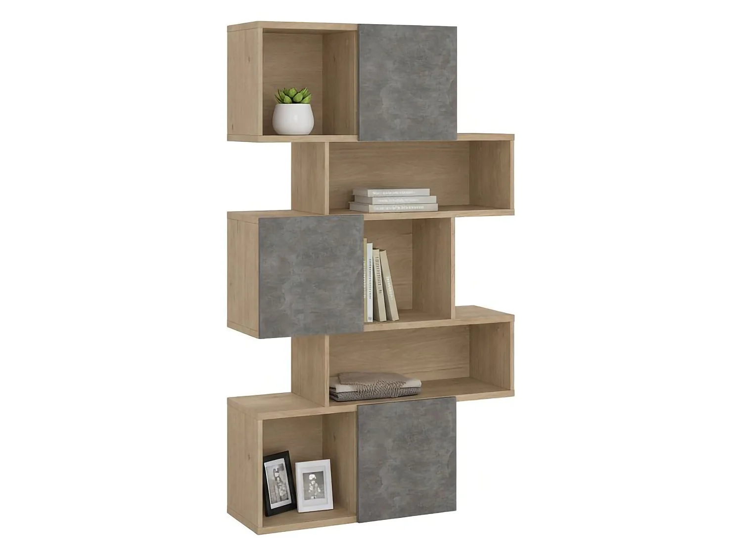 Estante para libros Dsangall, Estante de oficina, Porta libros móvil, Biblioteca, 96x32 h166 cm, Roble y Cemento