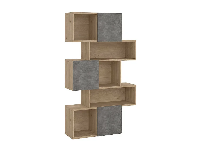 Bibliothèque Dsangall, Etagère de bureau, Porte-livre mobile, Librairie, 96x32 h166 cm, Chêne clair et Ciment