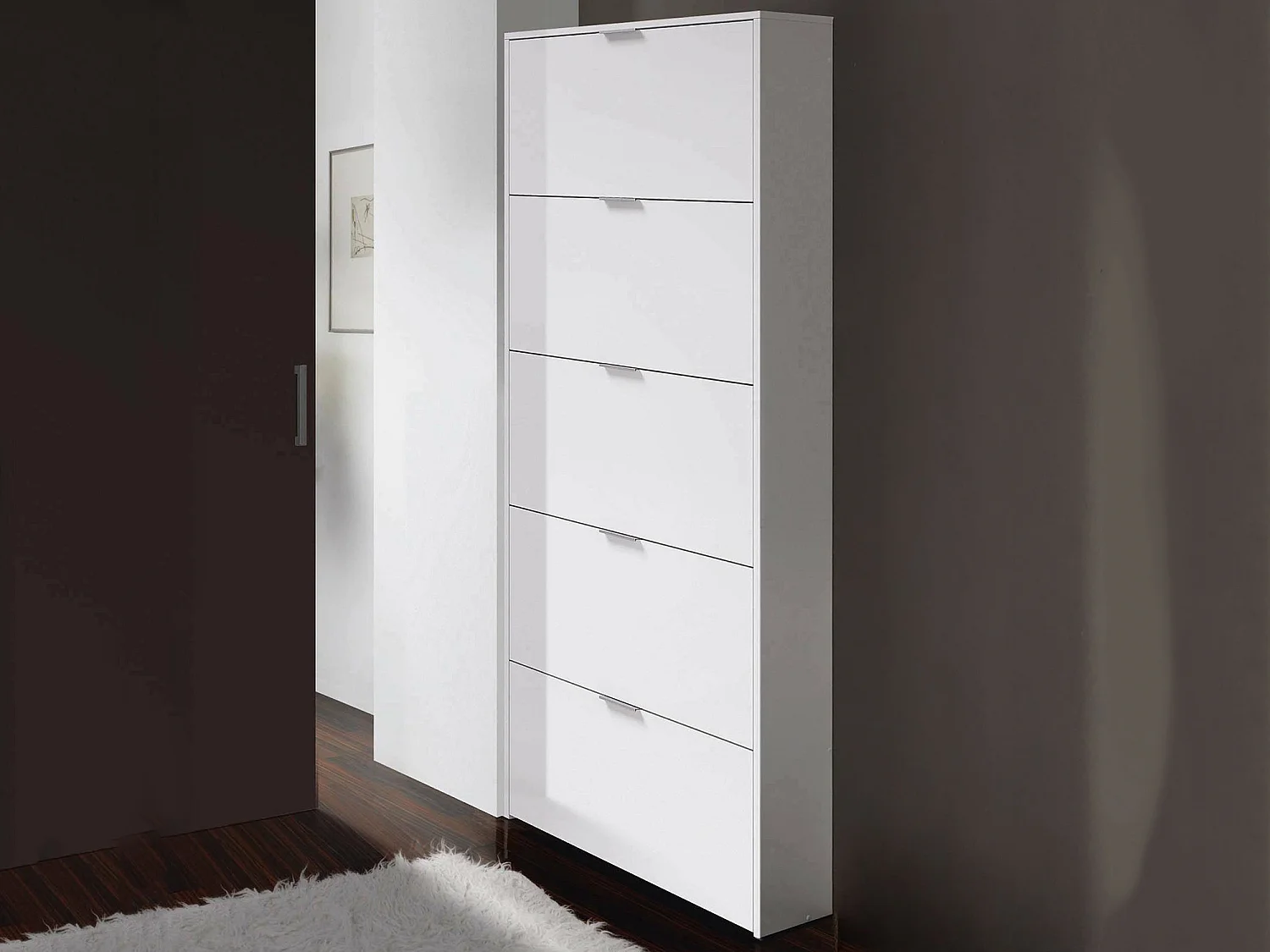Scarpiera Anatra, 15 Paia, 17x70x180h cm Bianco Lucido, Mobile Portascarpe