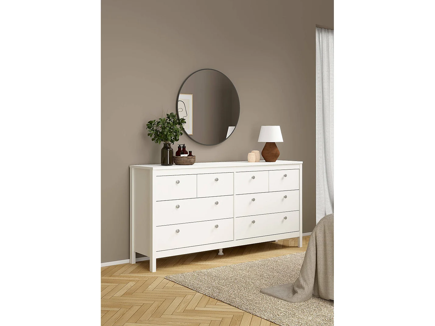 Buffet Dsanton, Buffet du salon, Commode de salon, Garde-manger de cuisine, 160x38 h80 cm, Blanc