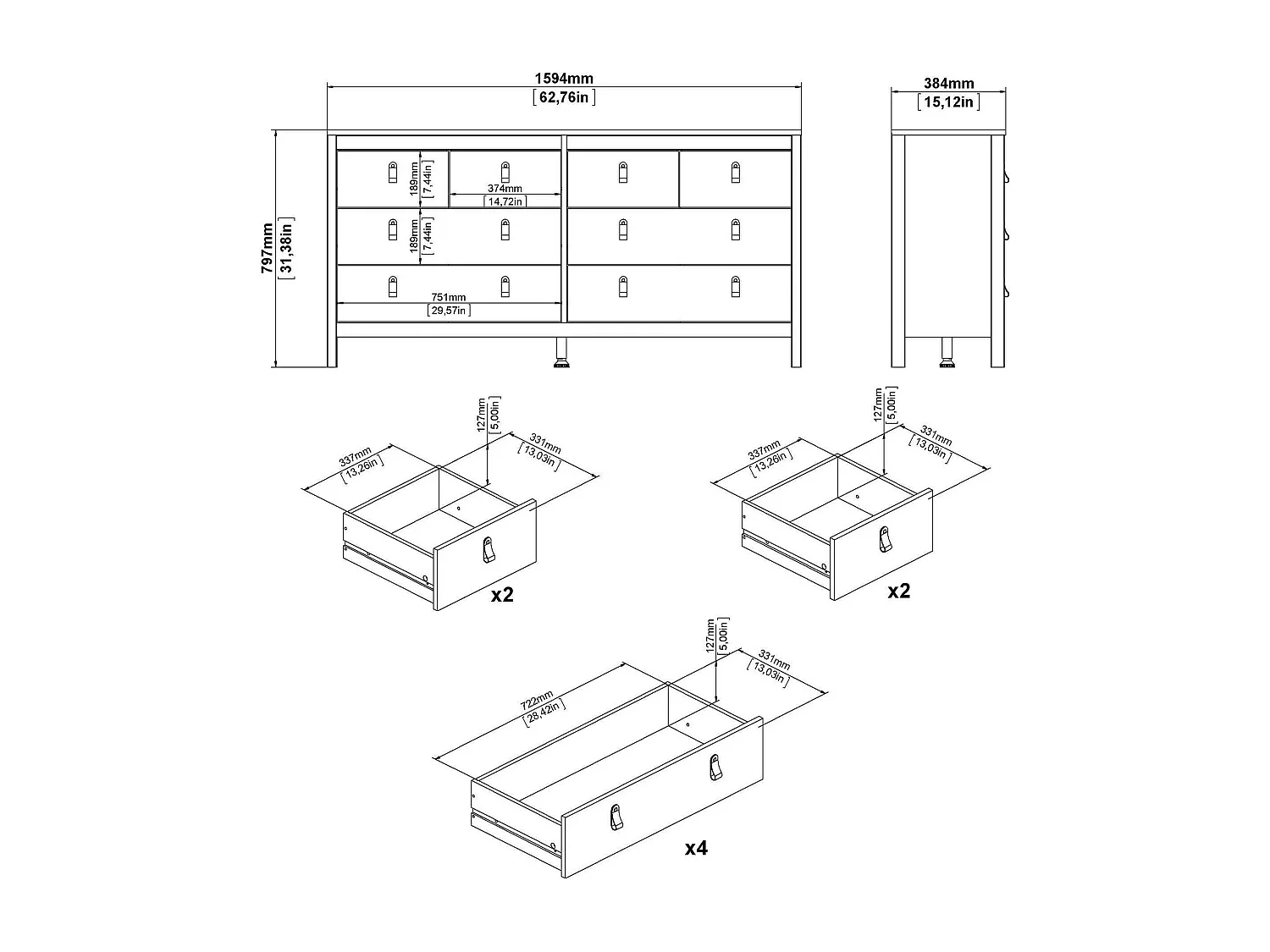 Dsanton dressoir, Woonkamerbuffet, Woonkamerdressoir, Keukenkast, 160x38 h80 cm, Wit