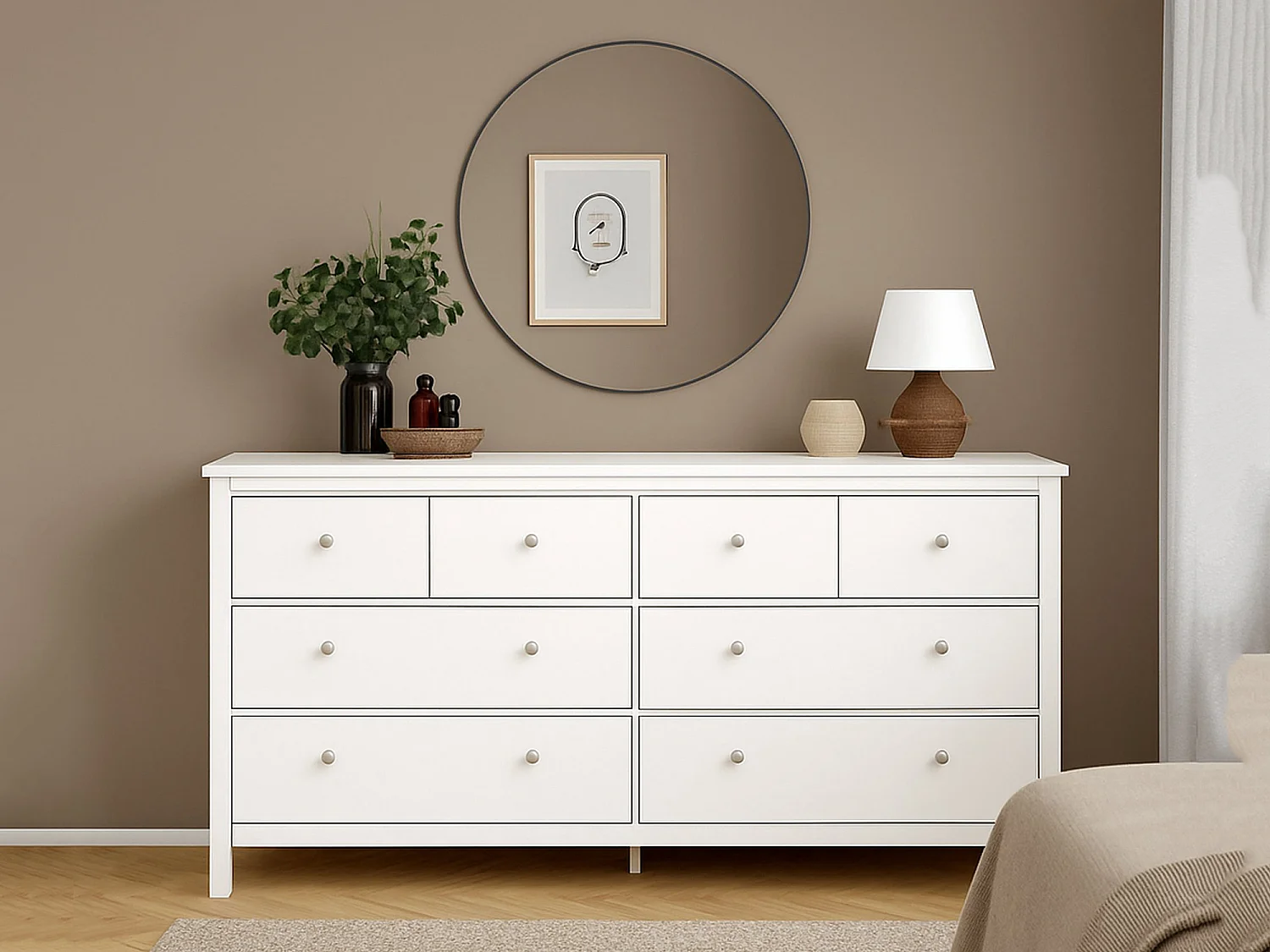 Credenza Kovsova, 8 Cassetti, 38.4x159.6x79.7h cm Bianco, Madia