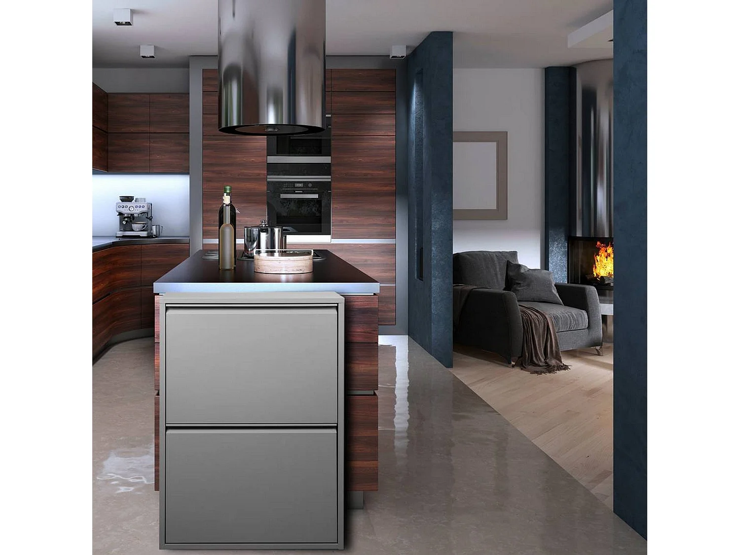 Dmora Prullenbak Achros 25x60x92.5h cm Grijs Capaciteit 72 (18 per Bak) 4 Inzetbakken, Uittrekbare Bak