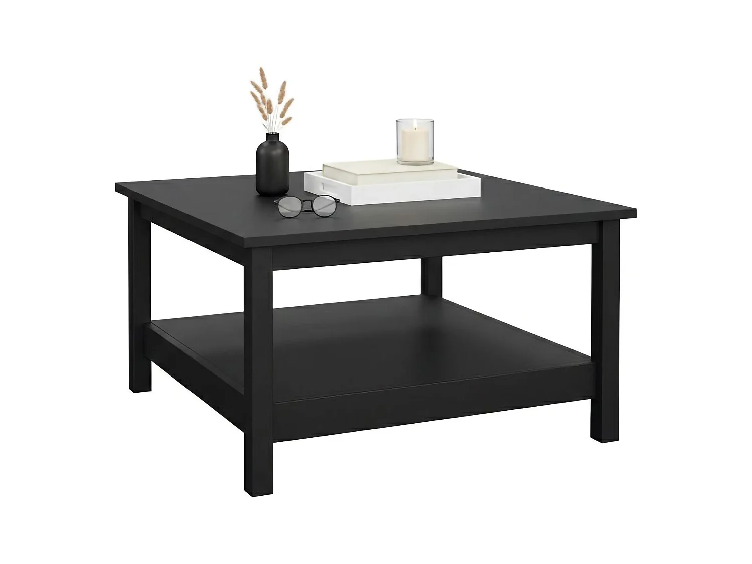 Table basse Dvalzani, Table basse, Porte-revues pour canapé, Etagère de salon, 81x81 h45 cm, Noir