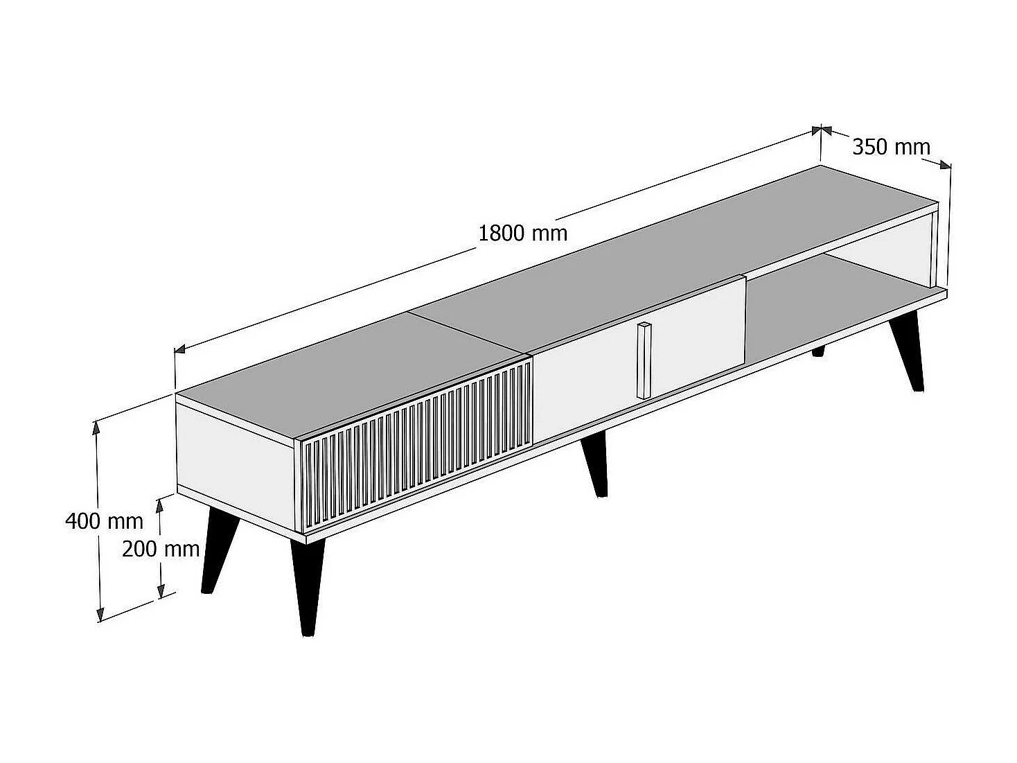 Fernsehschrank Dpellicor, Ständer für Wohnzimmerfernseher, Niedriges Wohnzimmer-Sideboard, TV-Ständerbasis, 180x35 h40 cm, Walnuss und Schwarz